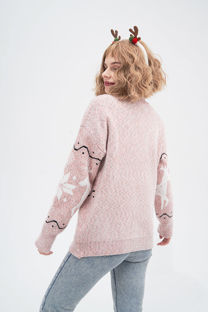 Deer Pattern Knit Cardigan Pink · L