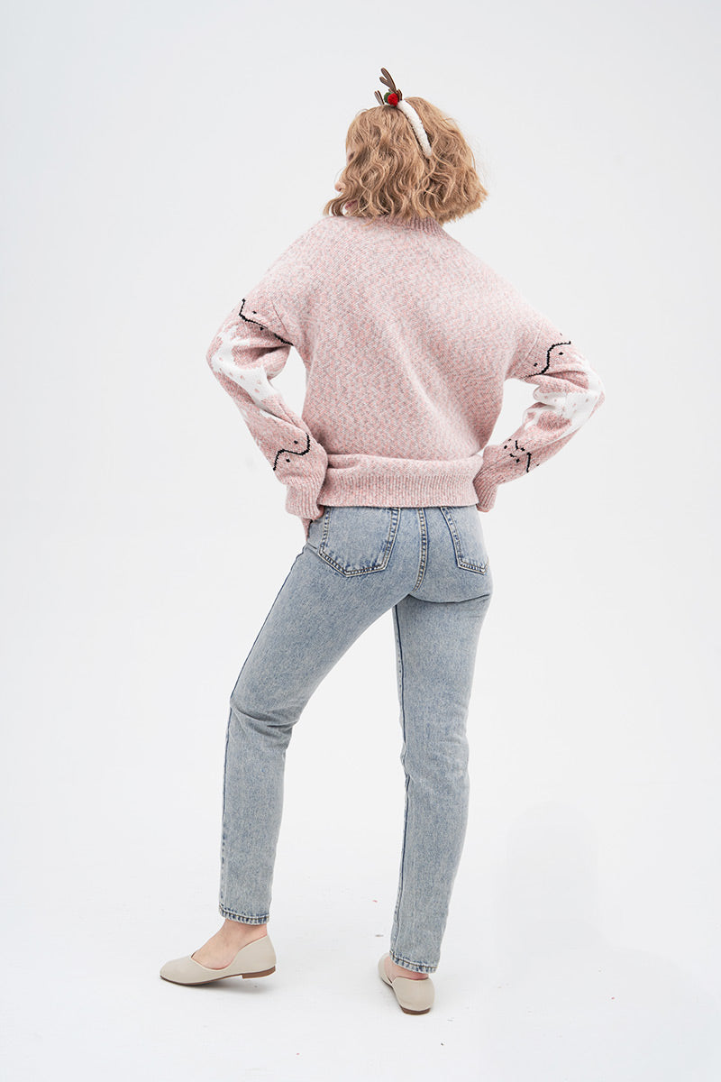 Deer Pattern Knit Cardigan Dark Grey · S