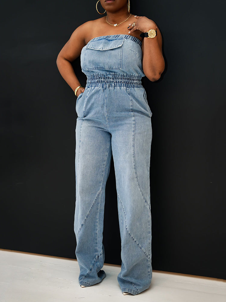 Tube Denim Jumpsuit Blue / M