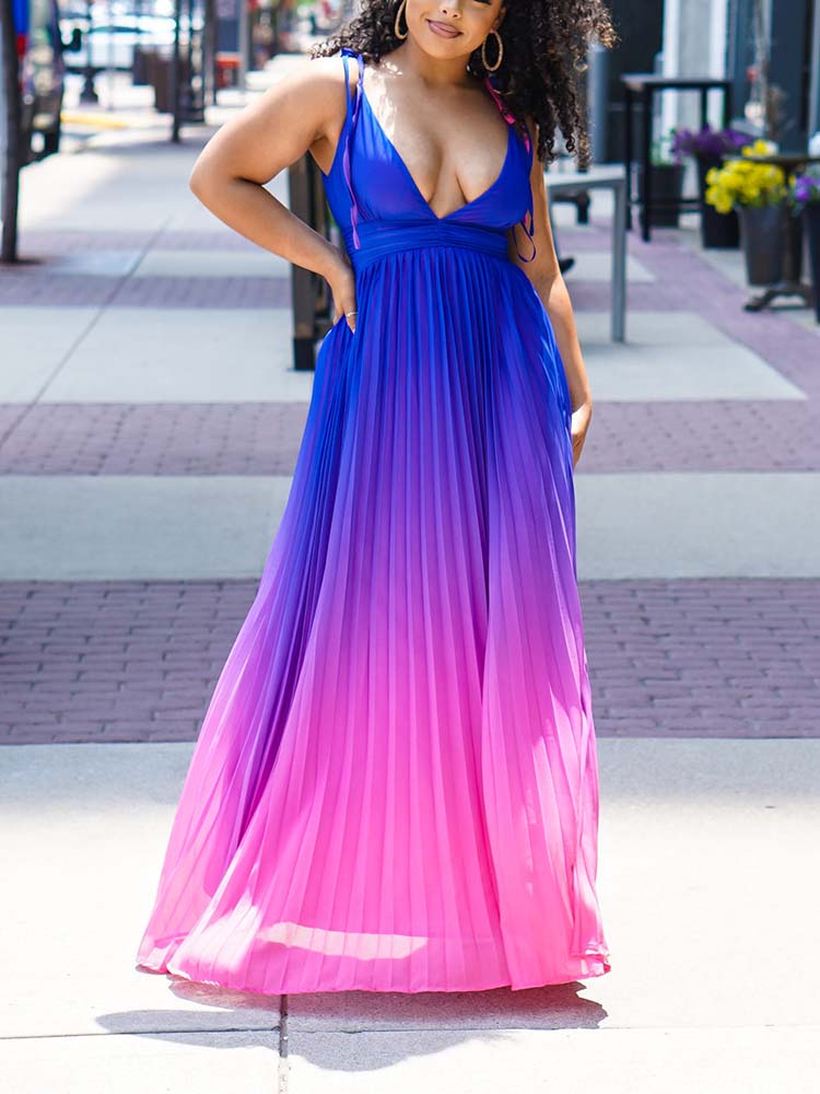 Ombre Pleated Dress Orange / S