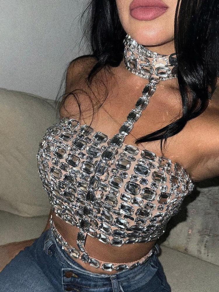 Glamorous Rhinestone Top Silver / M