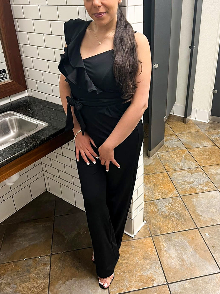 Ruffle Belted Wide Jumpsuit Blue / M