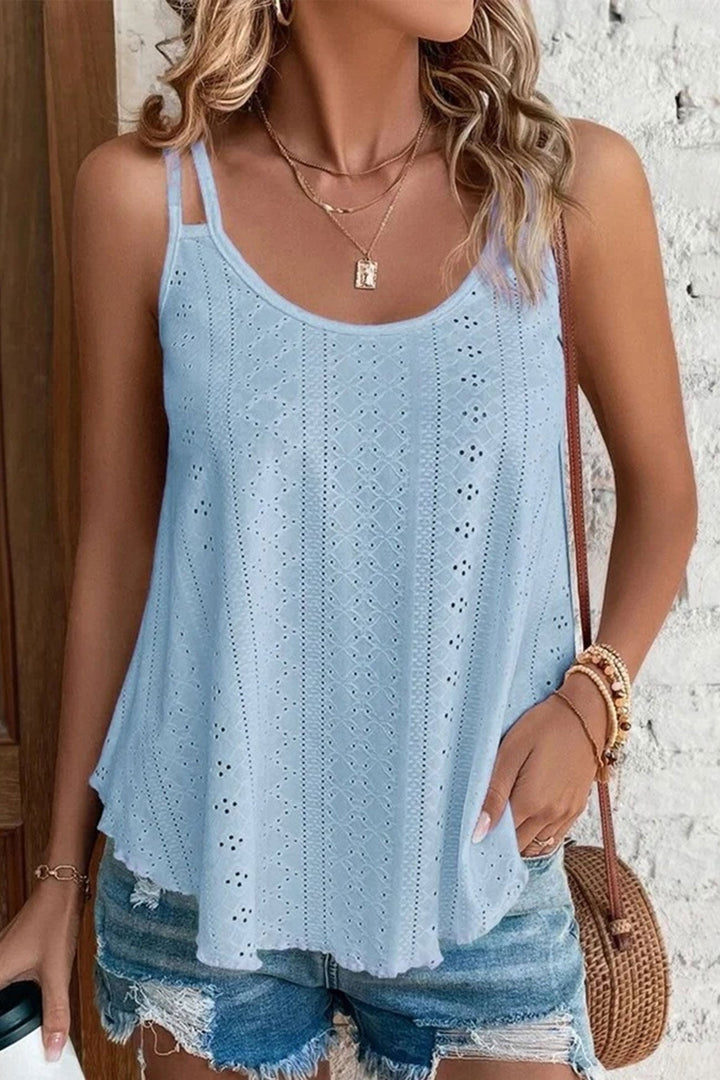 Eyelet Strappy Scoop-Neck Tank Top Pink · L
