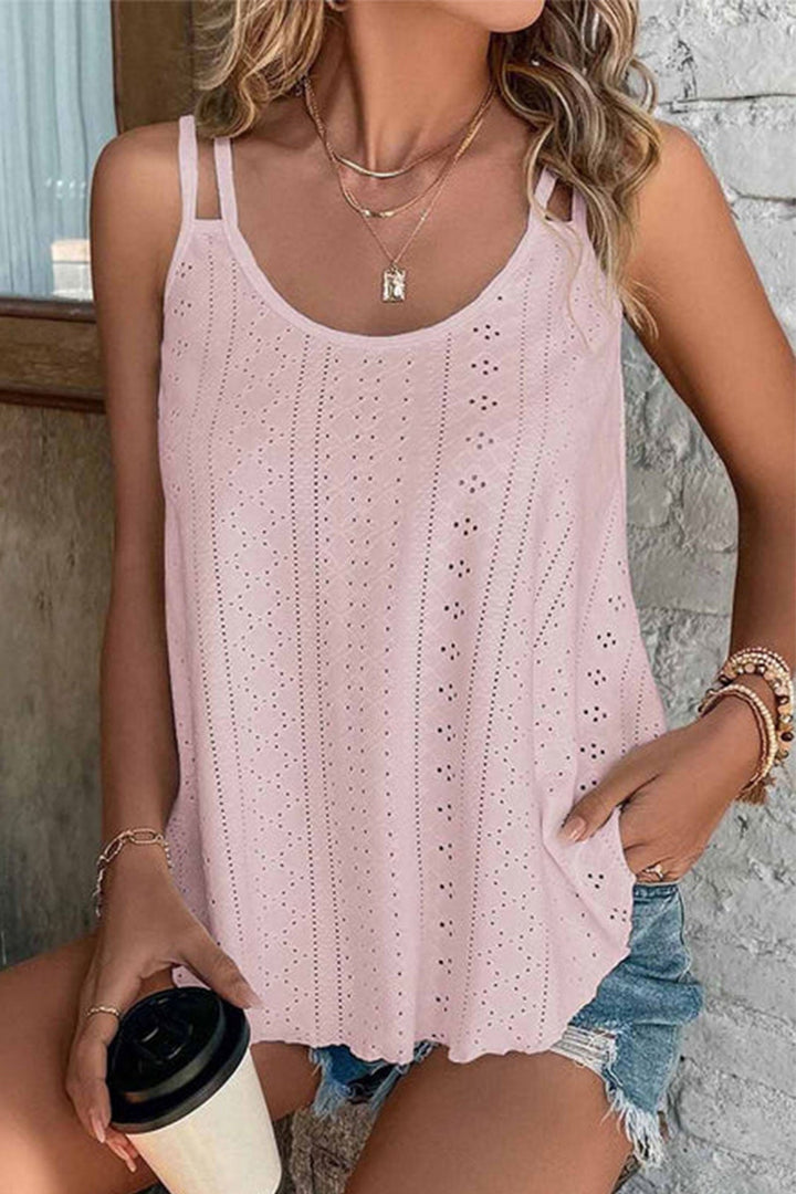 Eyelet Strappy Scoop-Neck Tank Top Pink · S