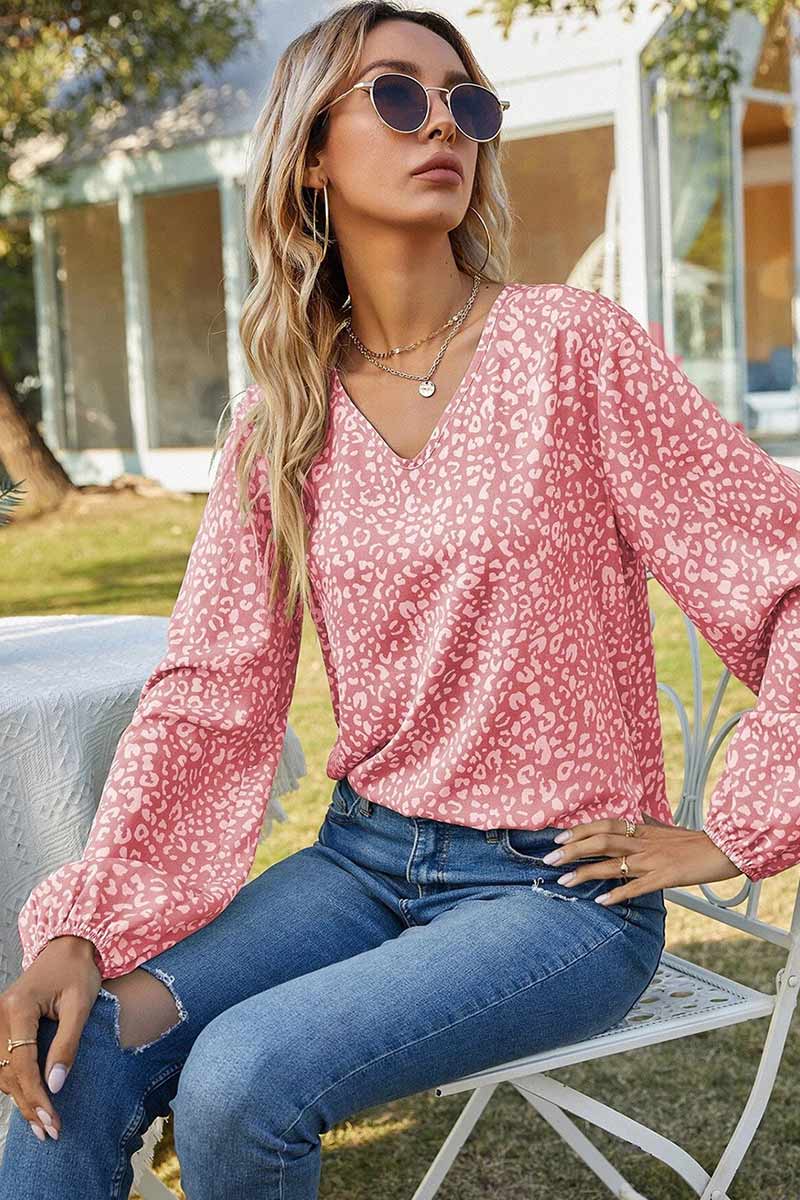 Floral Print Gathered Cuffs Shirt Pink · S