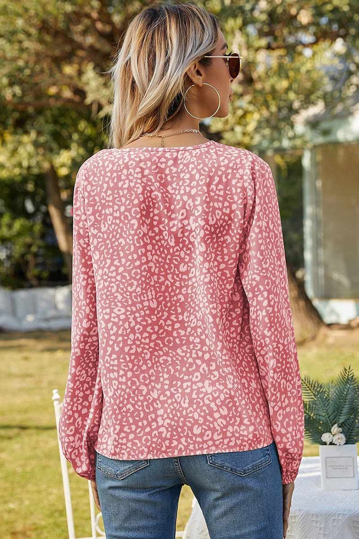 Floral Print Gathered Cuffs Shirt Pink · M