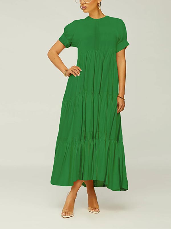 Solid Color Ruffle Dress Black / XL