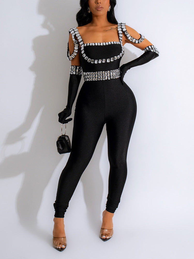 Gem Jumpsuit Matching Gloves Black / M