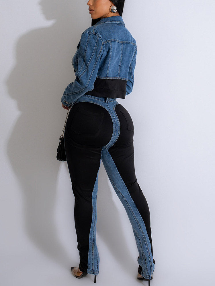 Color Contrast Denim Jacket & Jeans Jeans / M