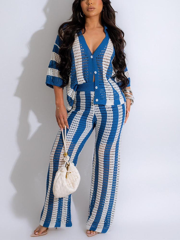 Crochet Pants Set Blue / L