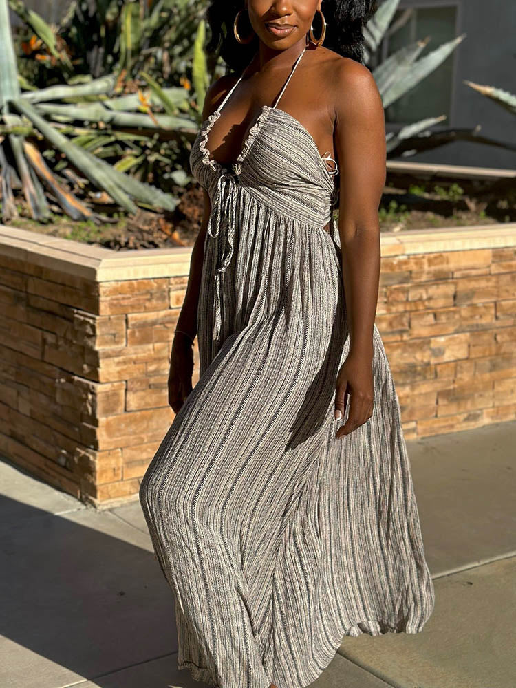 Vacay Halter Maxi Dress Khaki / 2XL