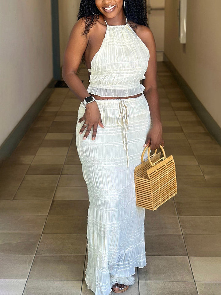 Chiffon Ruffle Skirt Set Beige* / S