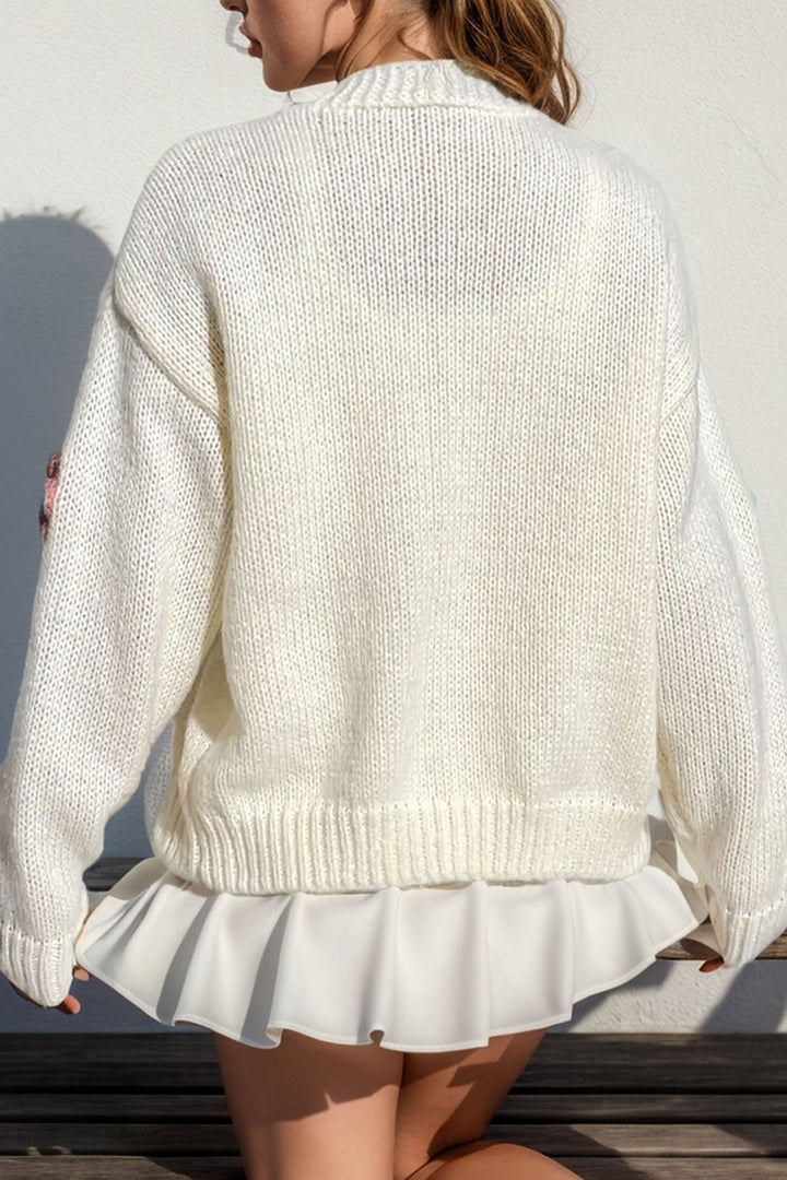 Floral Crochet Button-deon Cardigan White · M