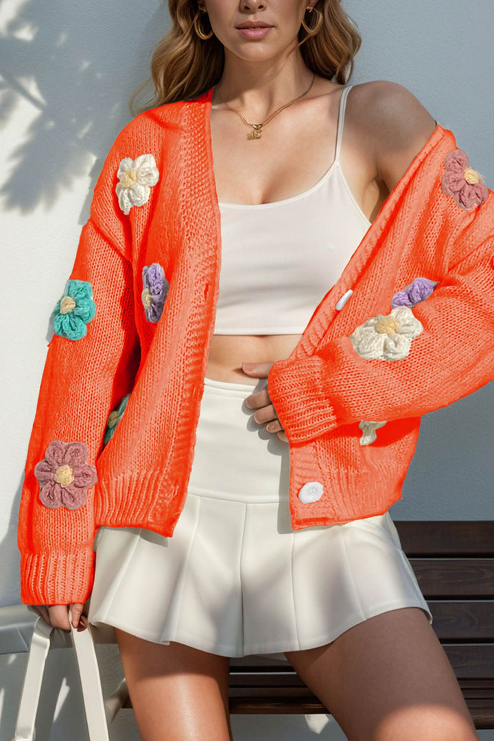 Floral Crochet Button-deon Cardigan Green · L