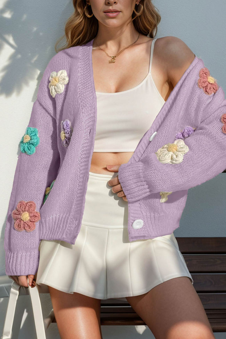 Floral Crochet Button-deon Cardigan Rose · M