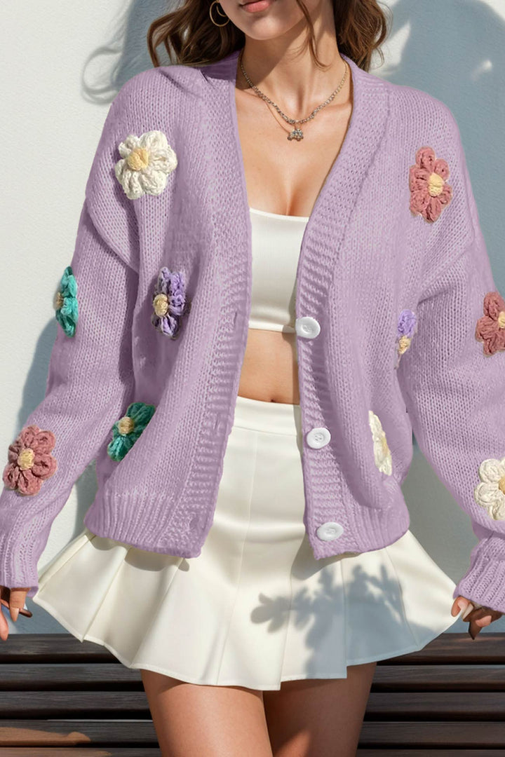 Floral Crochet Button-deon Cardigan Rose · L
