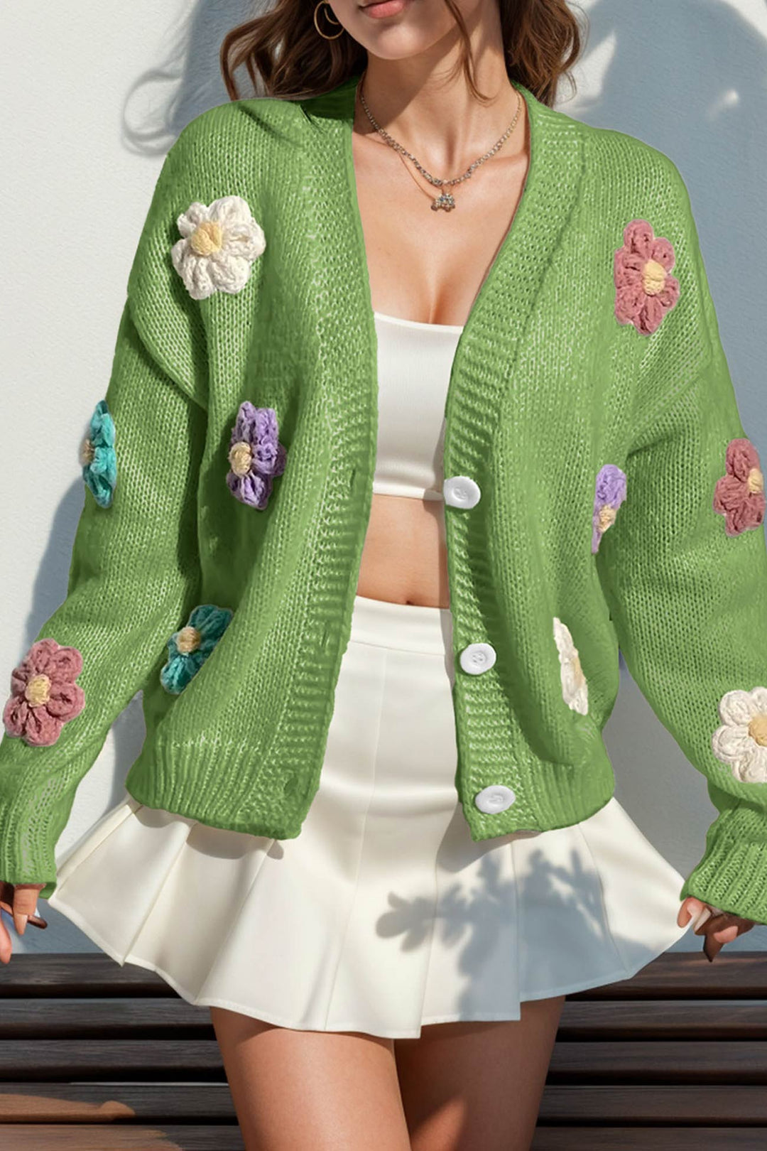 Floral Crochet Button-deon Cardigan Purple · M