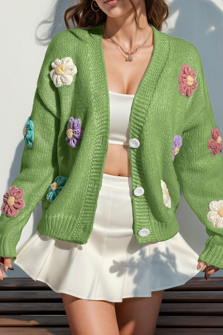 Floral Crochet Button-deon Cardigan Purple · M