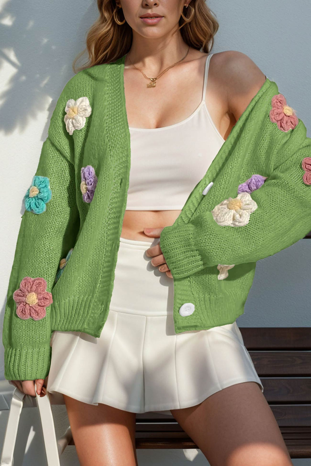 Floral Crochet Button-deon Cardigan Purple · S