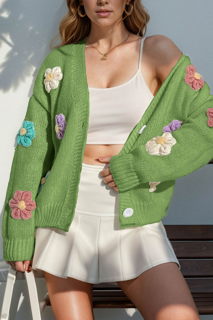 Floral Crochet Button-deon Cardigan Purple · S