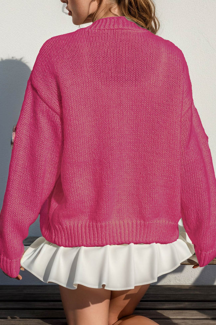 Floral Crochet Button-deon Cardigan Rose · S