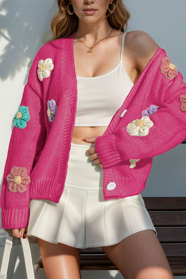 Floral Crochet Button-deon Cardigan White · L