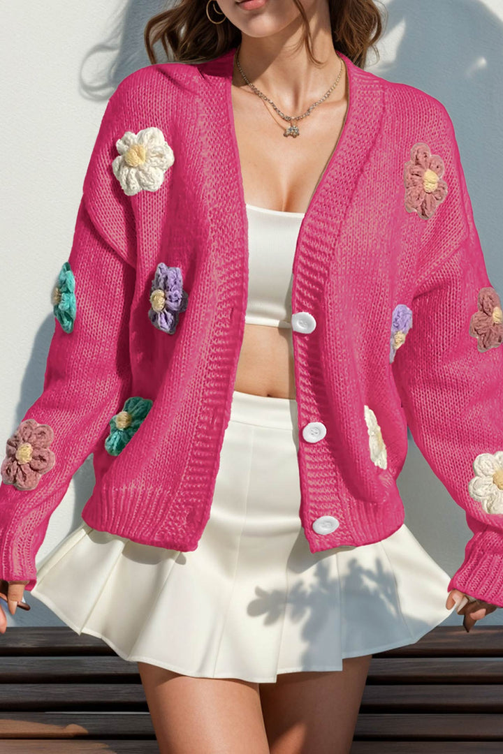 Floral Crochet Button-deon Cardigan White · XL