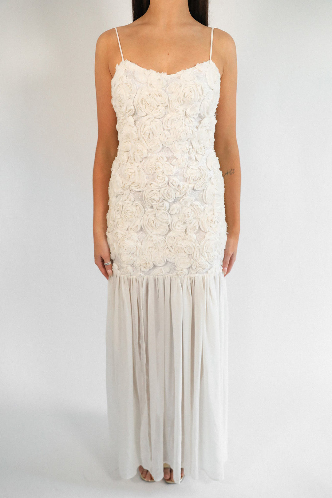 Floral Jacquard Chiffon Cami Dress White · L