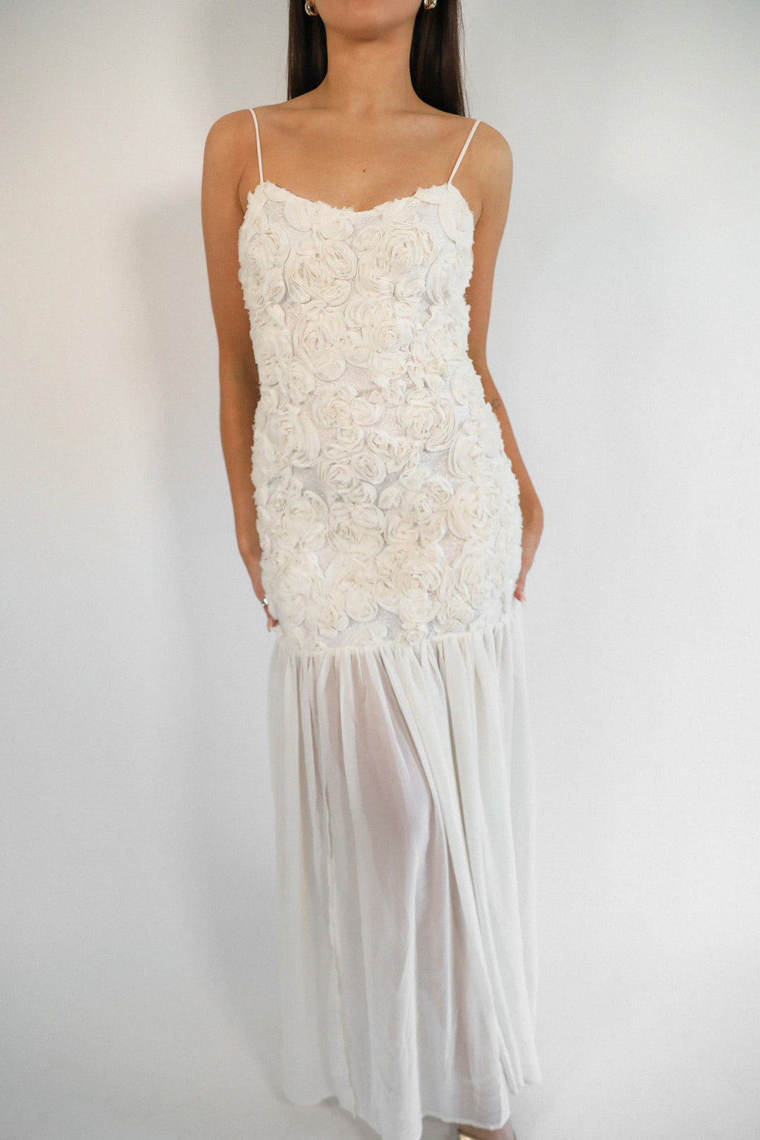 Floral Jacquard Chiffon Cami Dress White · S