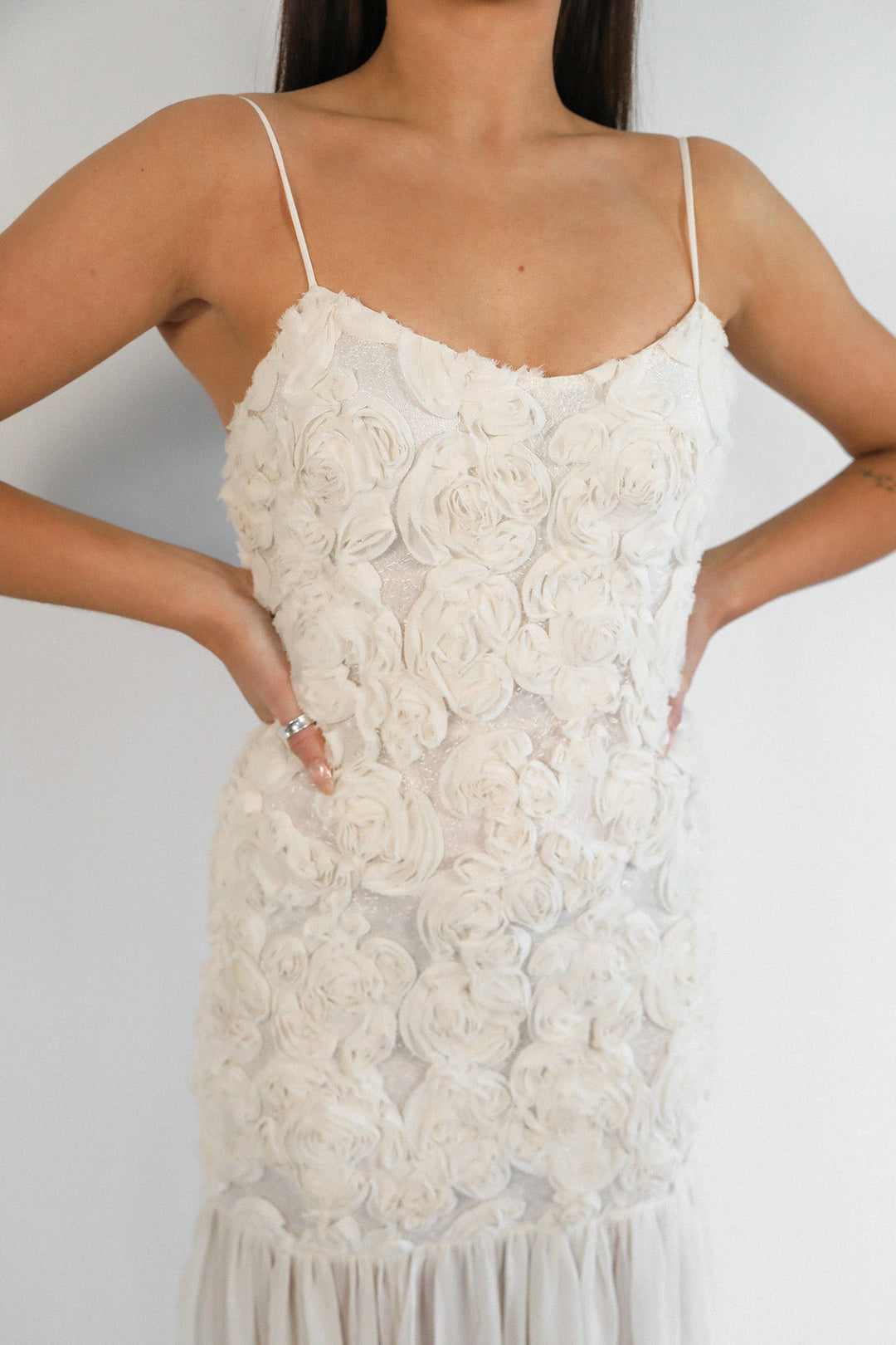 Floral Jacquard Chiffon Cami Dress White · M