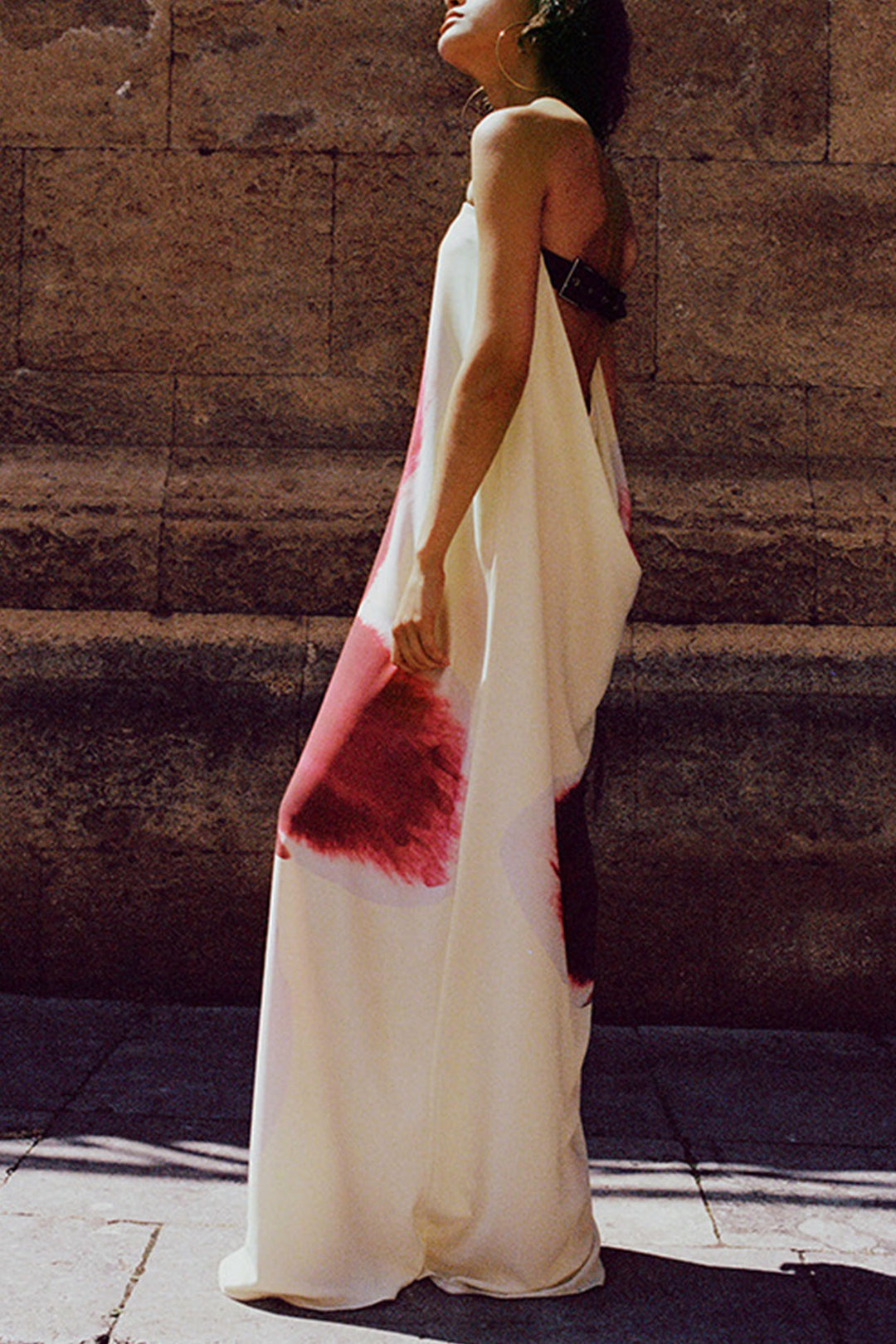 Floral Print Backless Maxi Dress Wine Red · L