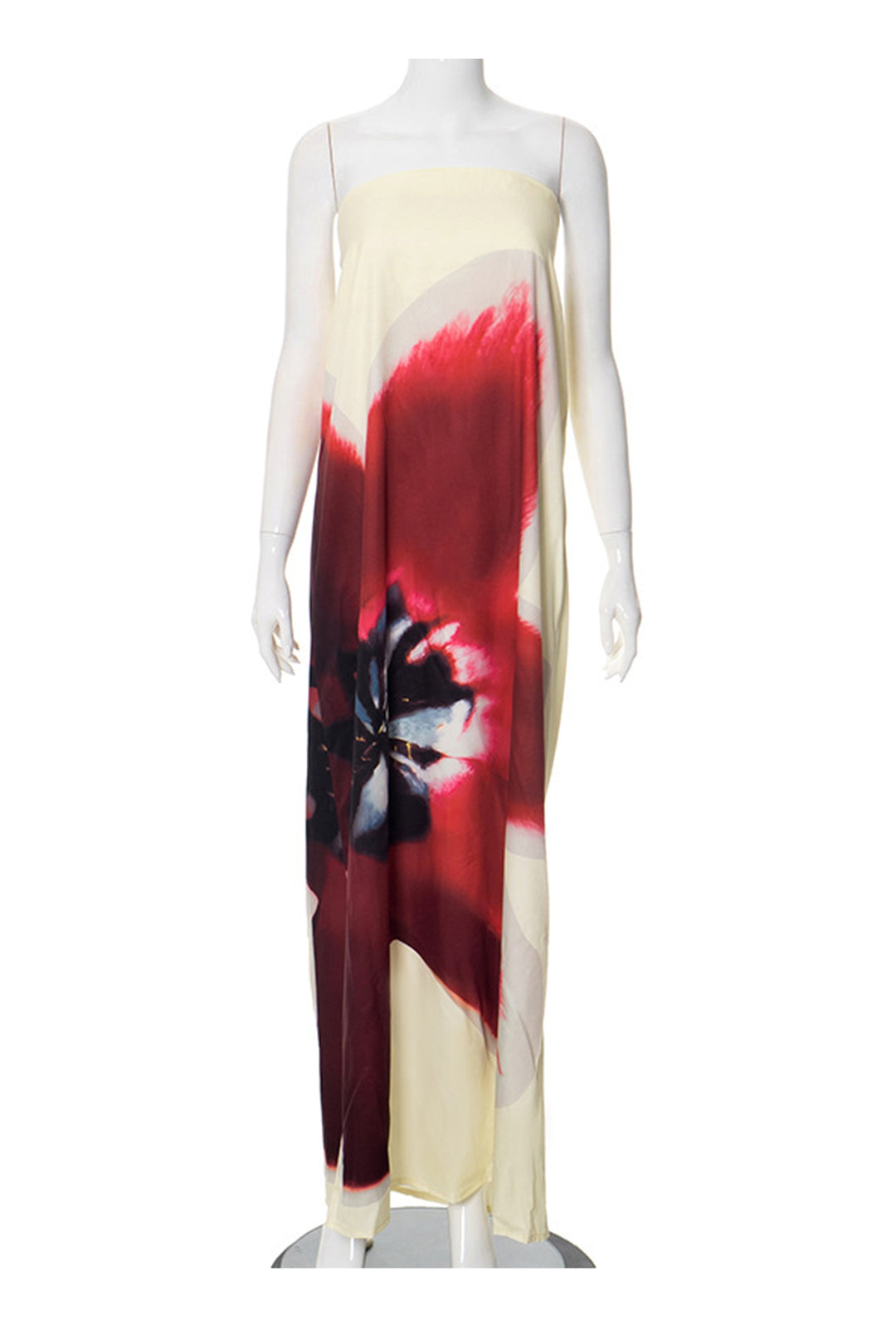 Floral Print Backless Maxi Dress Brown · S
