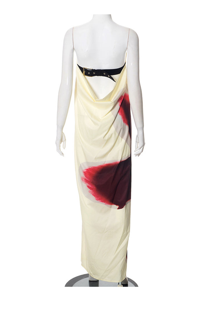 Floral Print Backless Maxi Dress Brown · L