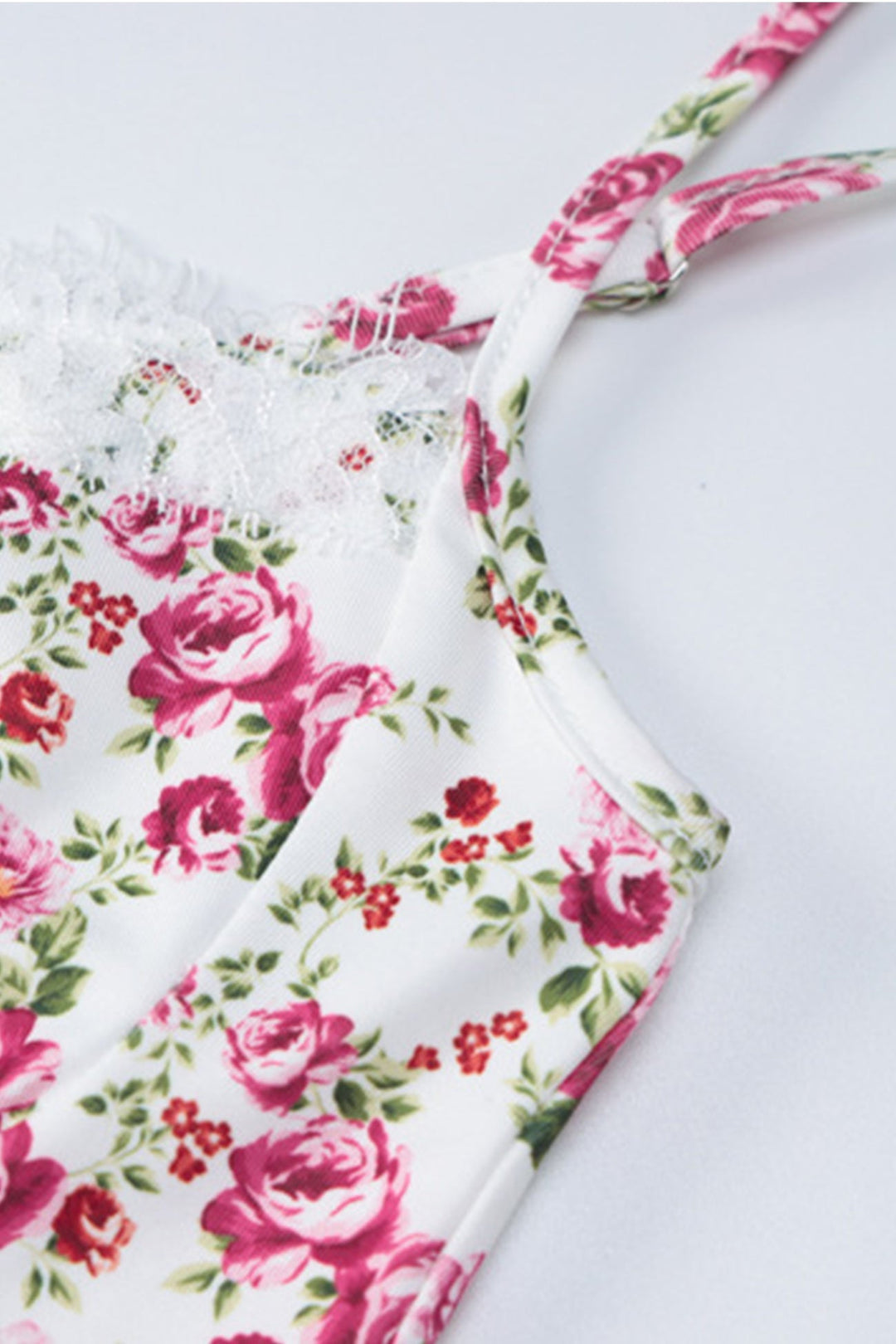 Floral Print Lace Split Cami Dress Green · S