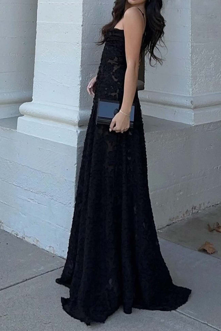 Floral Jacquard Tassel Lace Up Maxi Dress Purple · S