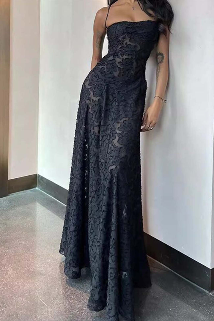 Floral Jacquard Tassel Lace Up Maxi Dress Green · M