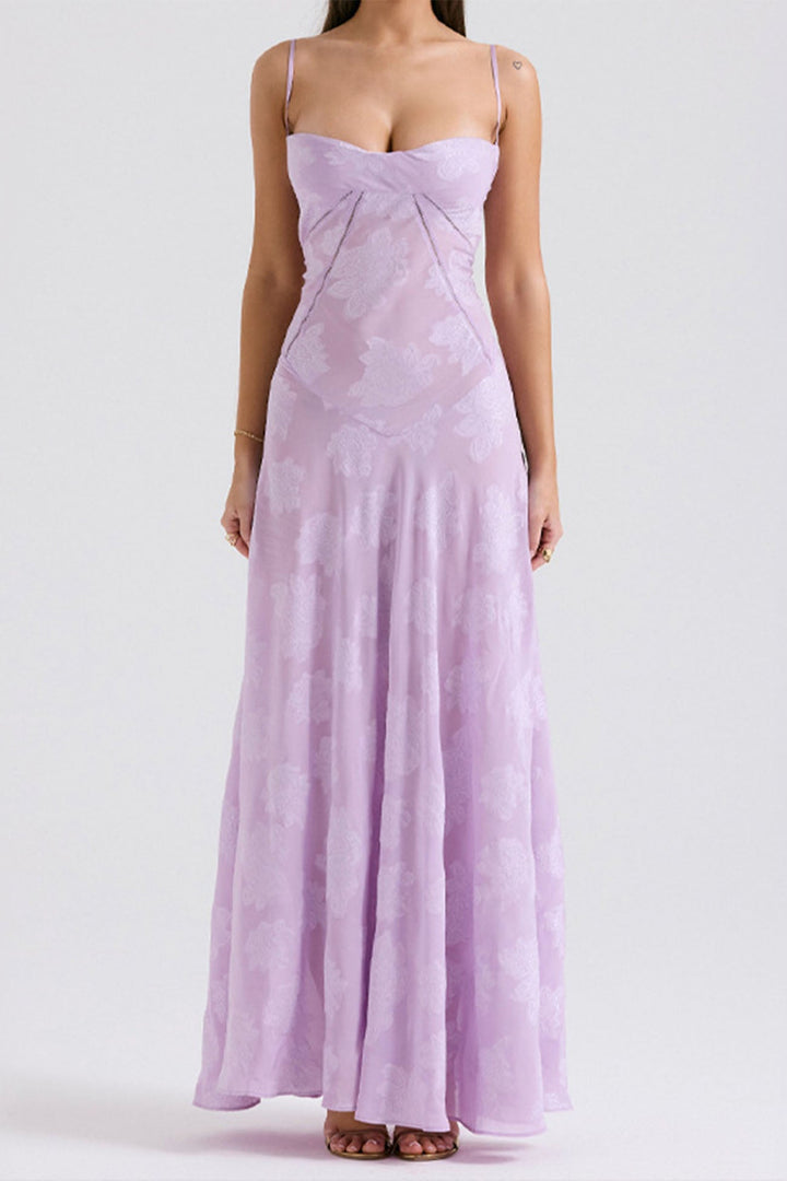 Floral Jacquard Tassel Lace Up Maxi Dress