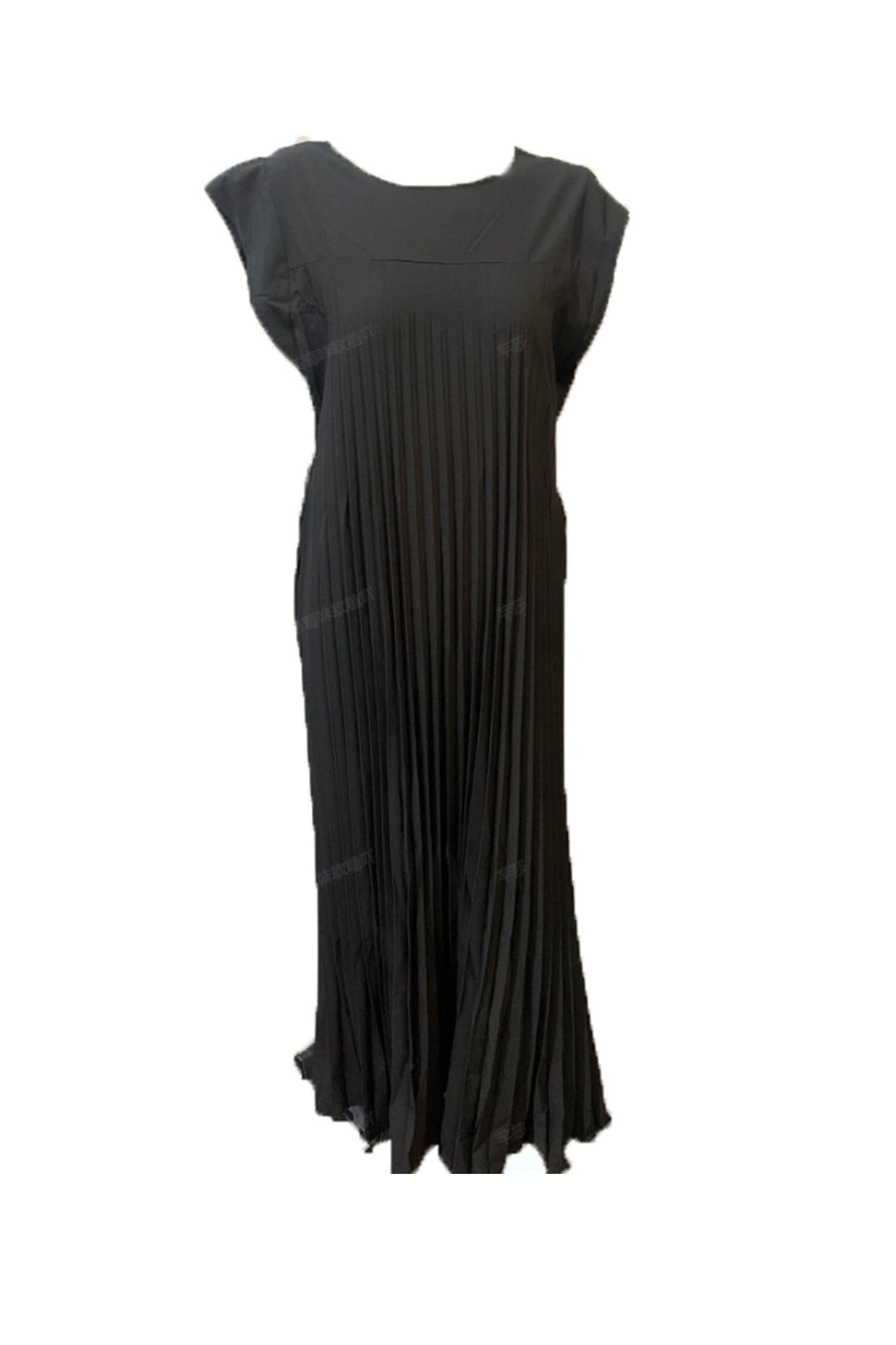 Crew Neck Cap Sleeve Pleated Dress Beige · 2XL
