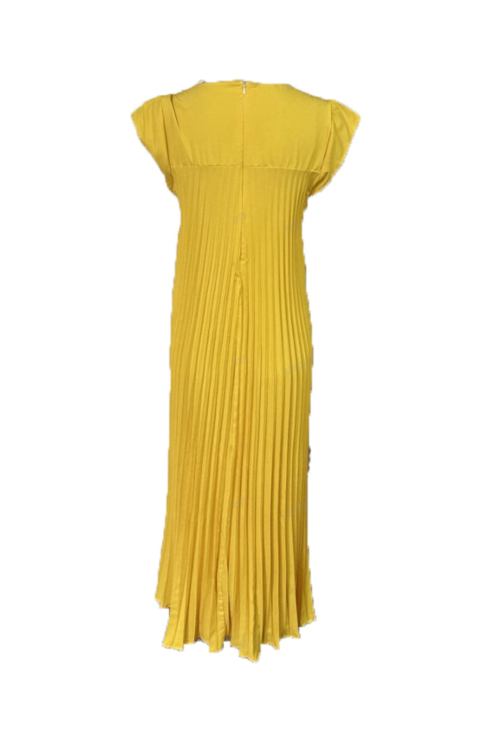 Crew Neck Cap Sleeve Pleated Dress Black · M