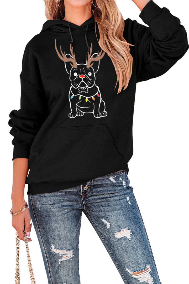 French Bulldog Christmas Graphic Hoodie Beige · S