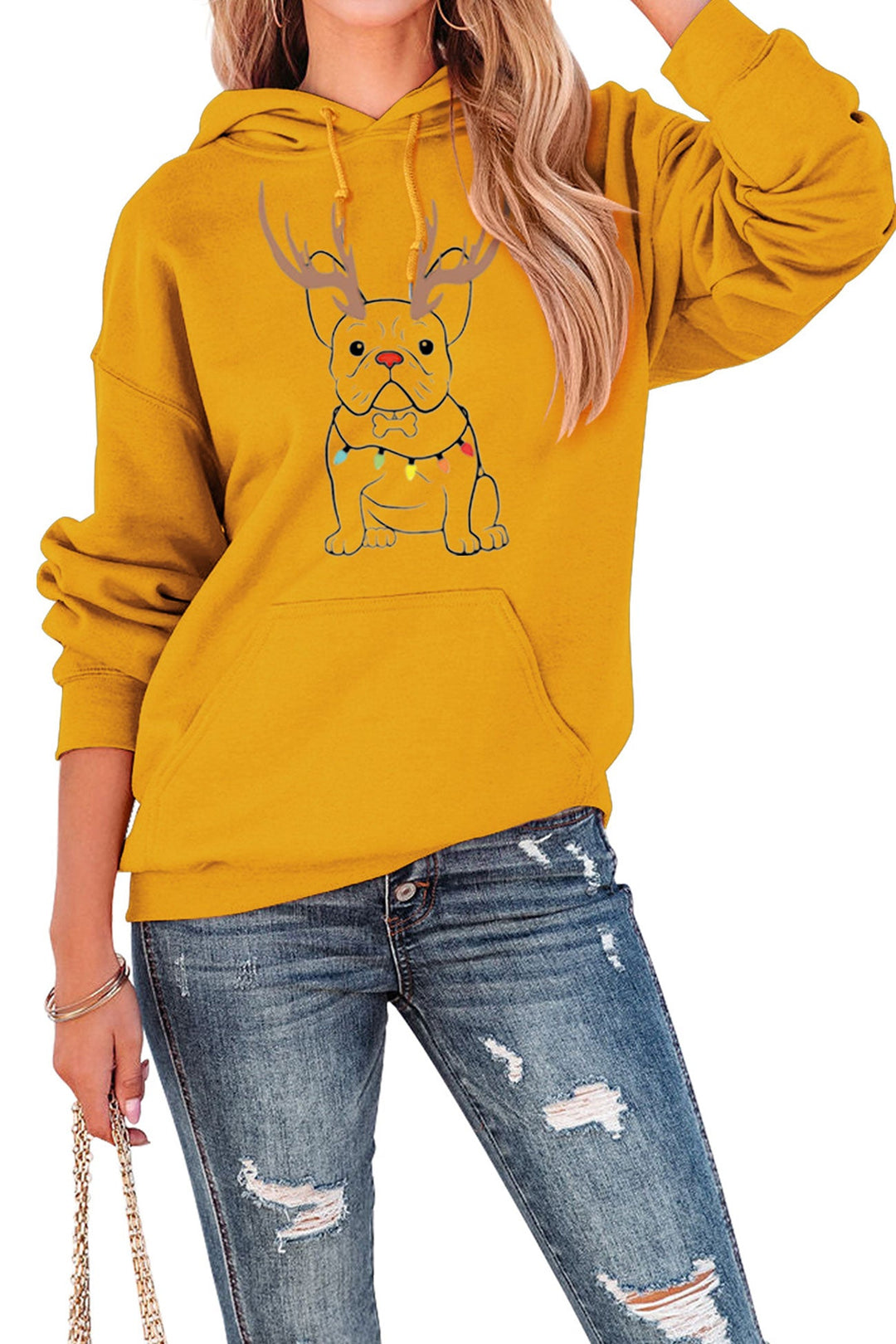 French Bulldog Christmas Graphic Hoodie Navy · L
