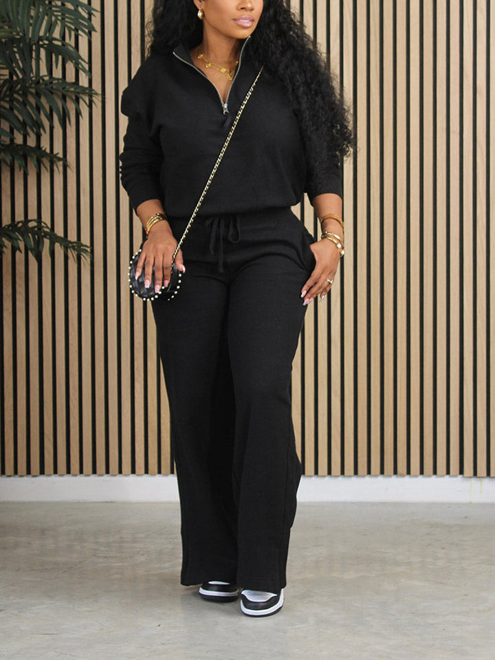 Fleece-Lined Zipper Sweatshirt Set Gray / XL