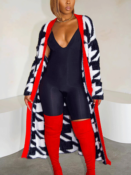 Fur Houndstooth Cardigan Black / M