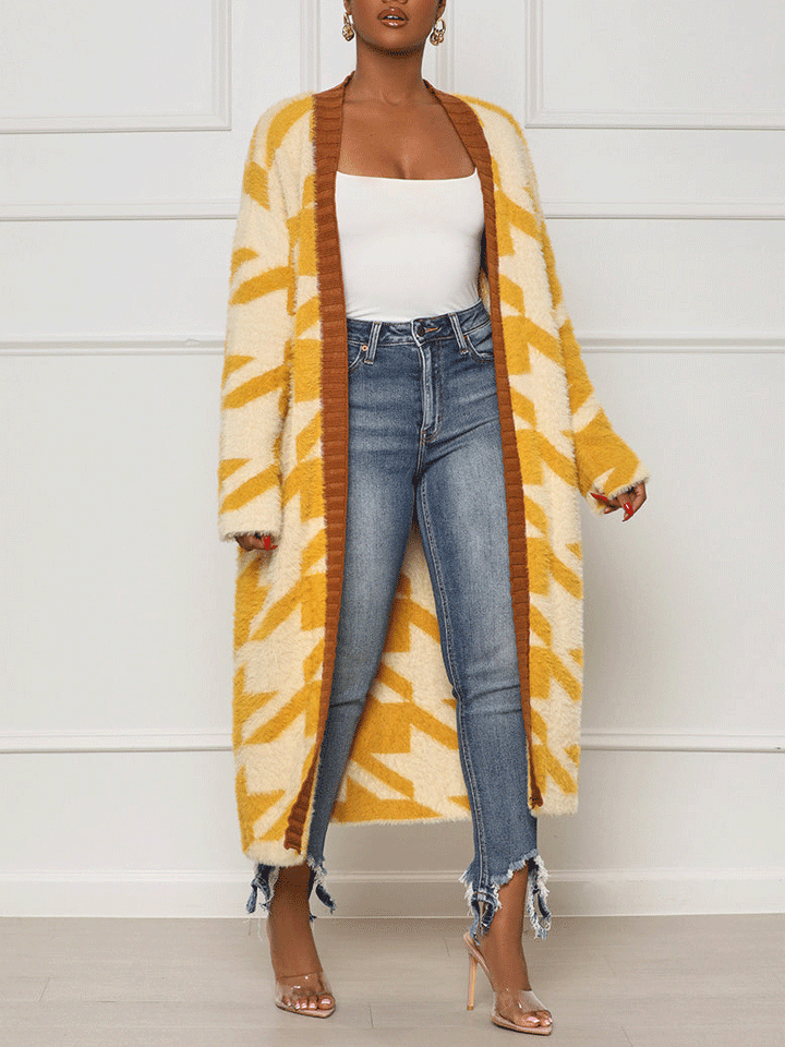Fur Houndstooth Cardigan Green / M