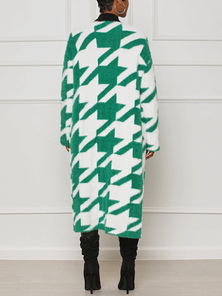 Fur Houndstooth Cardigan Yellow / M
