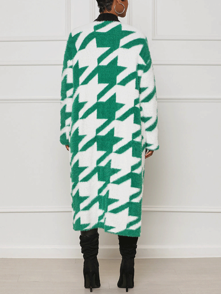 Fur Houndstooth Cardigan Yellow / M
