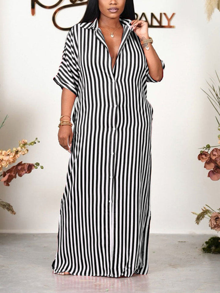 Striped Shirt Dress Black / 3XL
