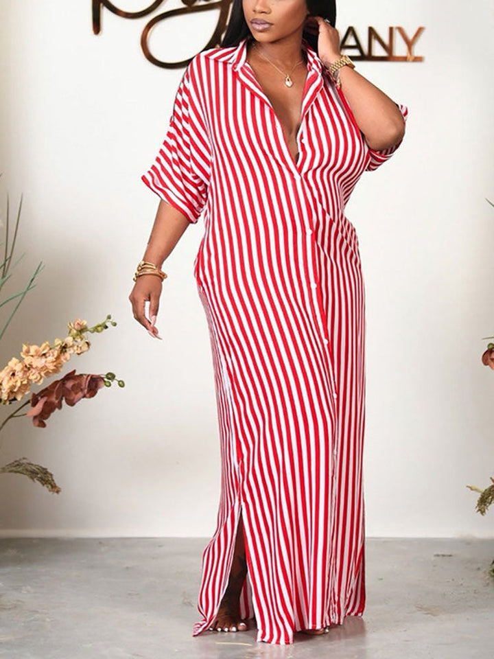 Striped Shirt Dress Red / 2XL