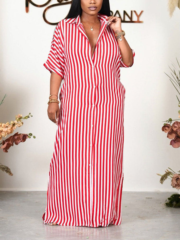 Striped Shirt Dress Red / 3XL