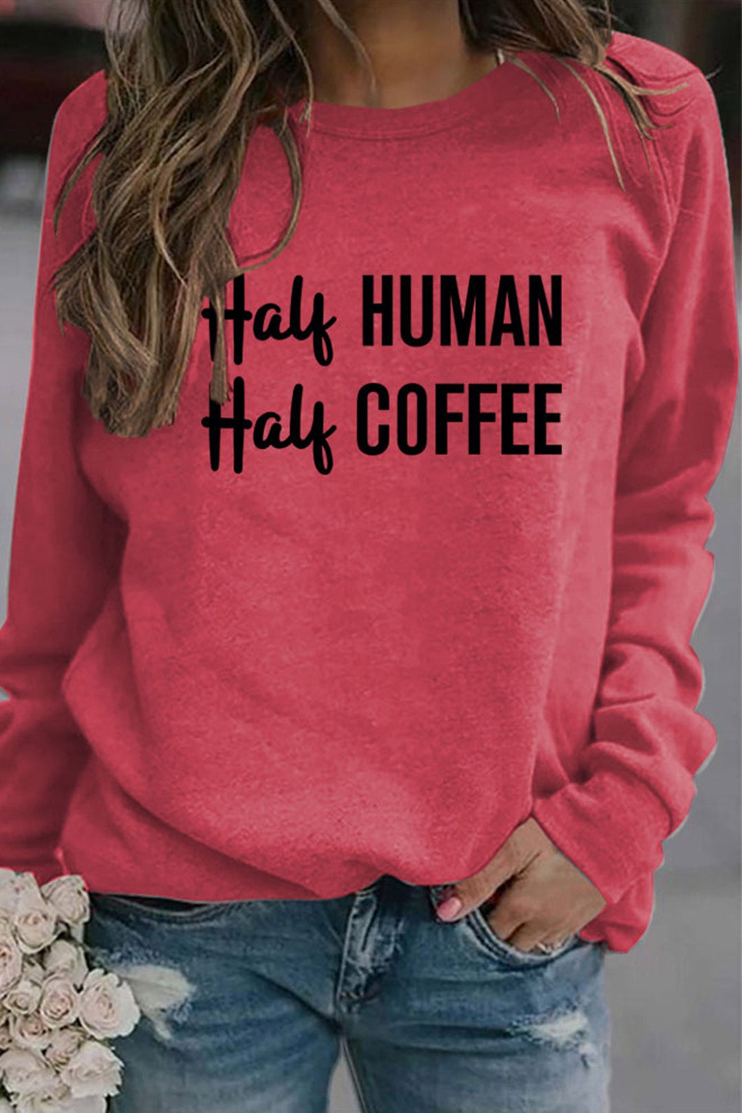 Half Coffee Half Human Printed Sweatshirt Grey · 2XL